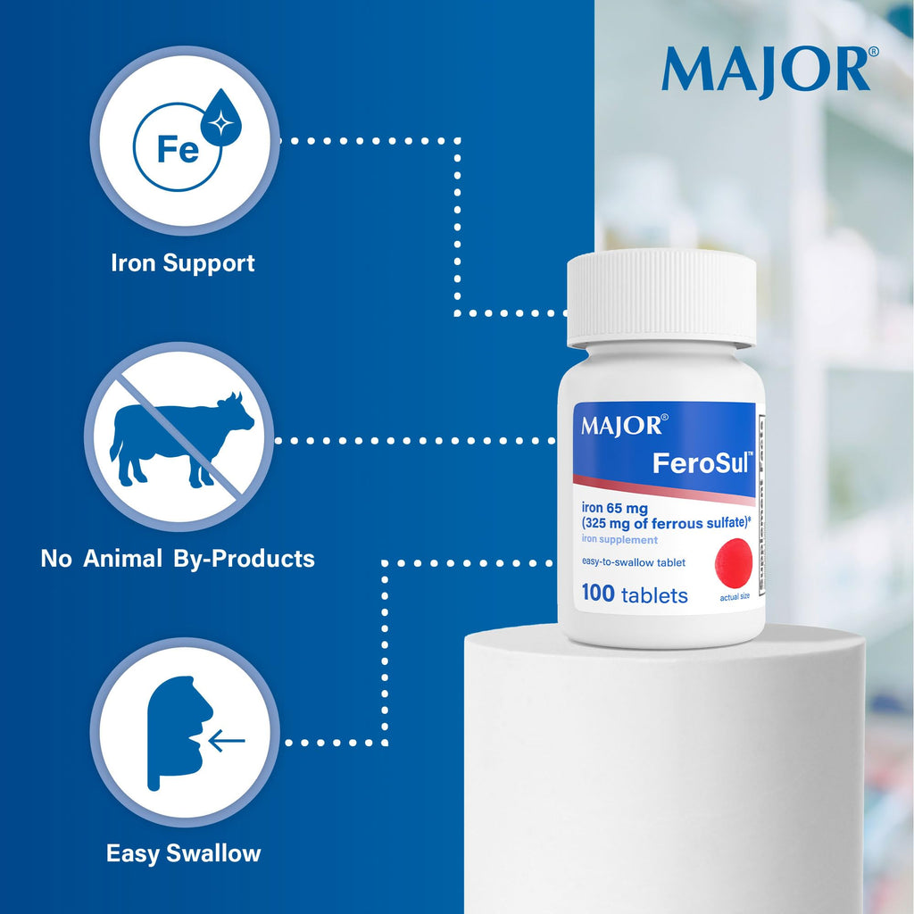 MAJOR Ferosul Ferrous Sulfate 325mg Iron Supplement - 300 Tablets - image 5