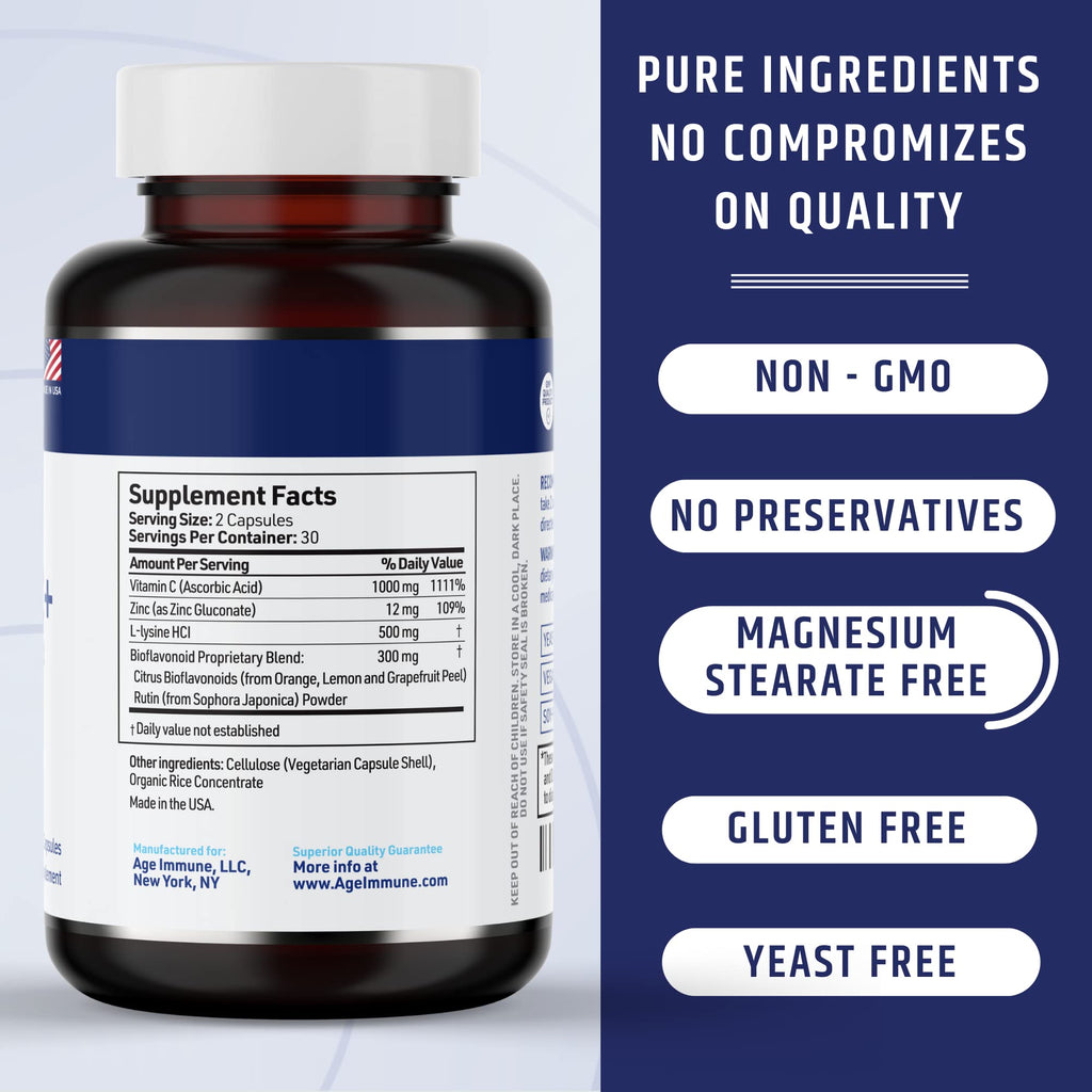 AgeImmune Vitamin C 1000mg Complex with L-Lysine - 120 Capsules - image 7