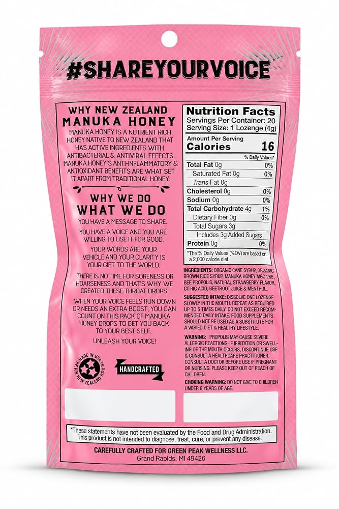 Vocal Eze Manuka Honey Strawberry Menthol Cough Drops - 20 Lozenges - image 2