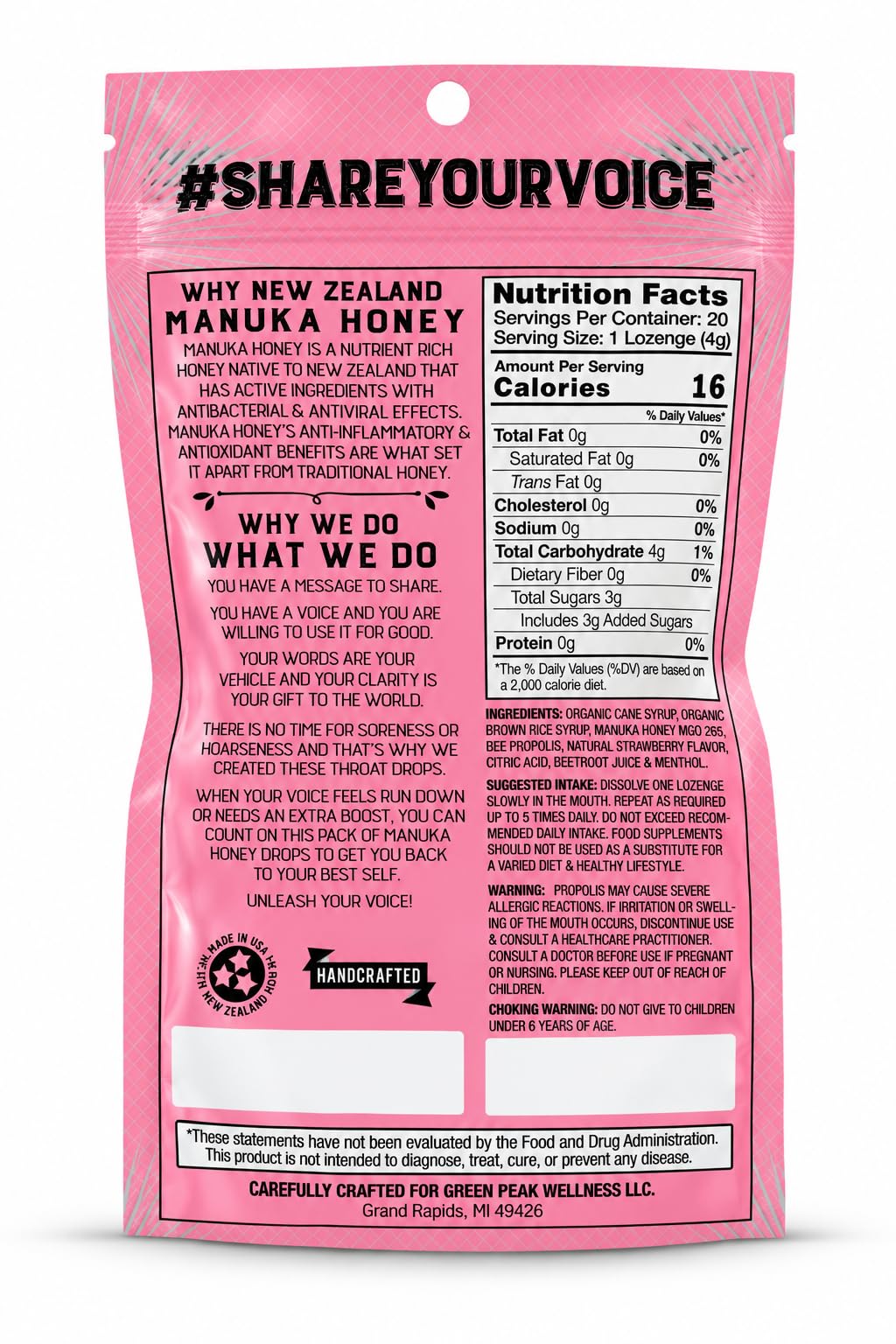 Vocal Eze Manuka Honey Strawberry Menthol Cough Drops - 20 Lozenges - image 2