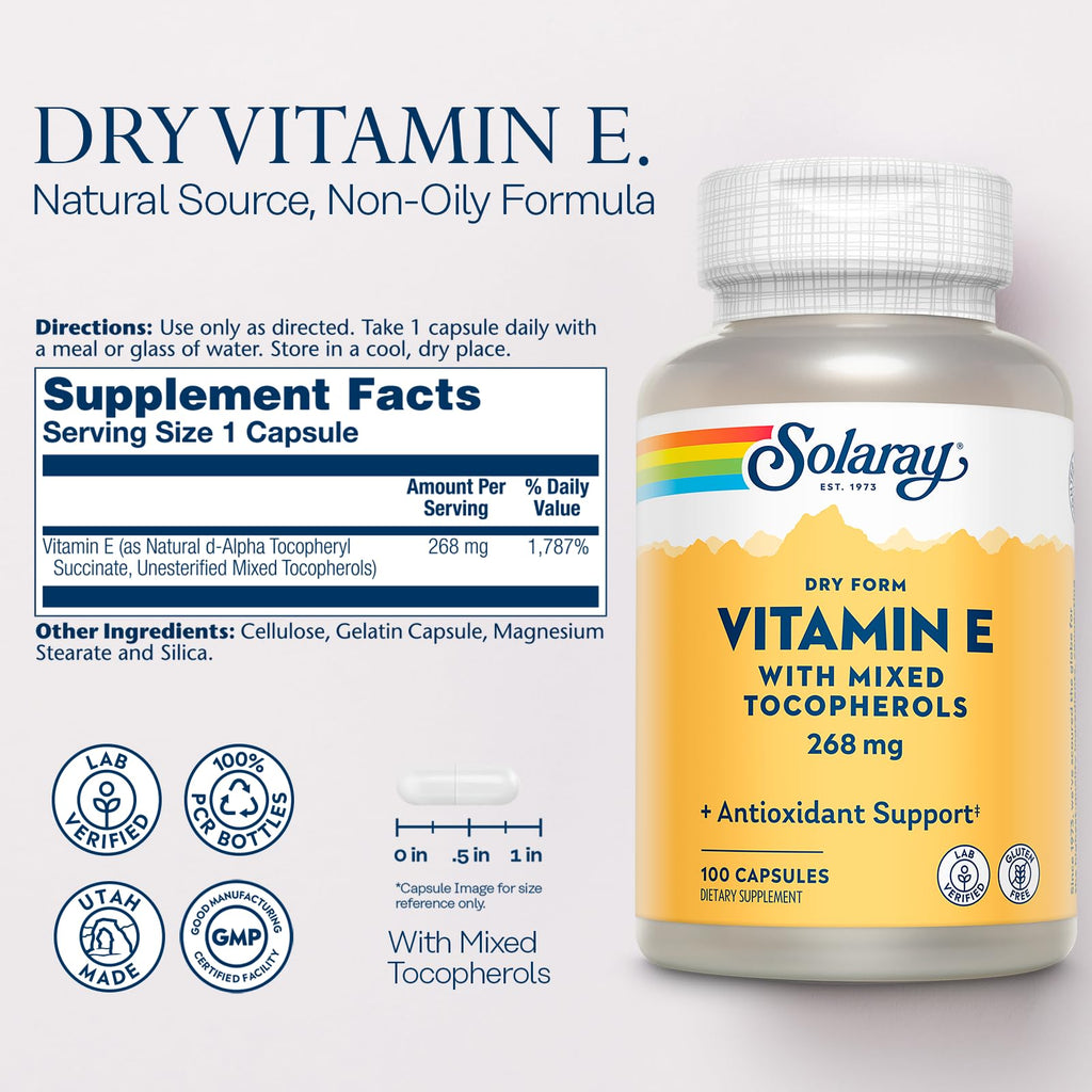 SOLARAY Vitamin E 400 IU Mixed Tocopherols - 100 Capsules - image 2