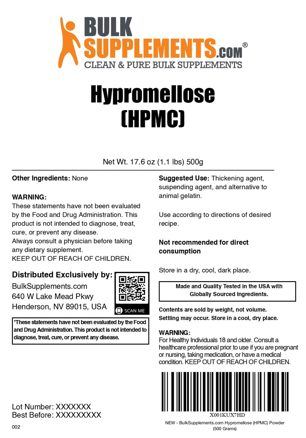 BulkSupplements.com Hypromellose Powder (HPMC)