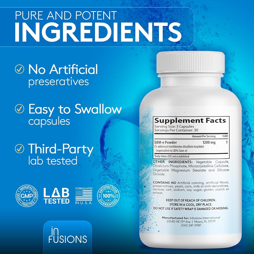 Infusions Maximum Strength Pure SAM-e 1200mg 90 Vegetable Capsules