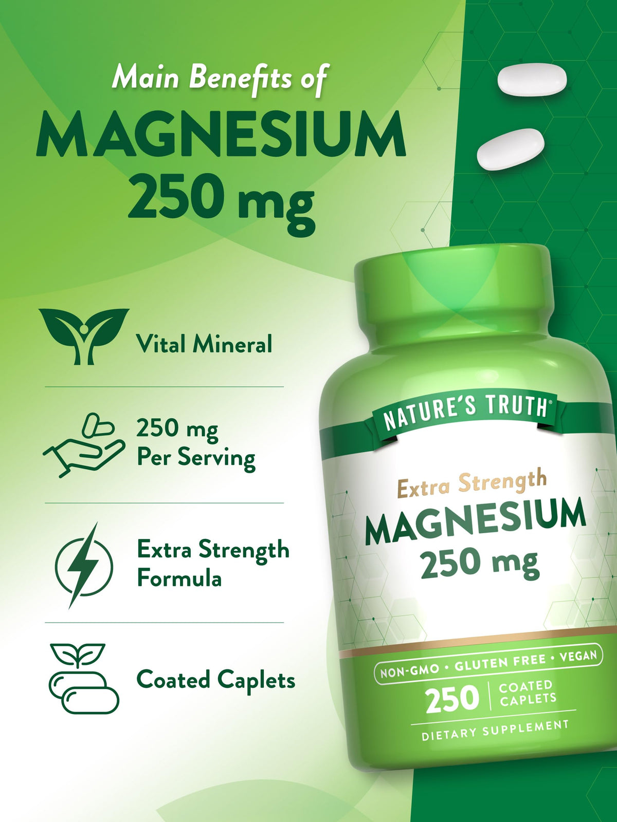 Nature's Truth Magnesium Supplement 250 mg - 250 Caplets - image 5