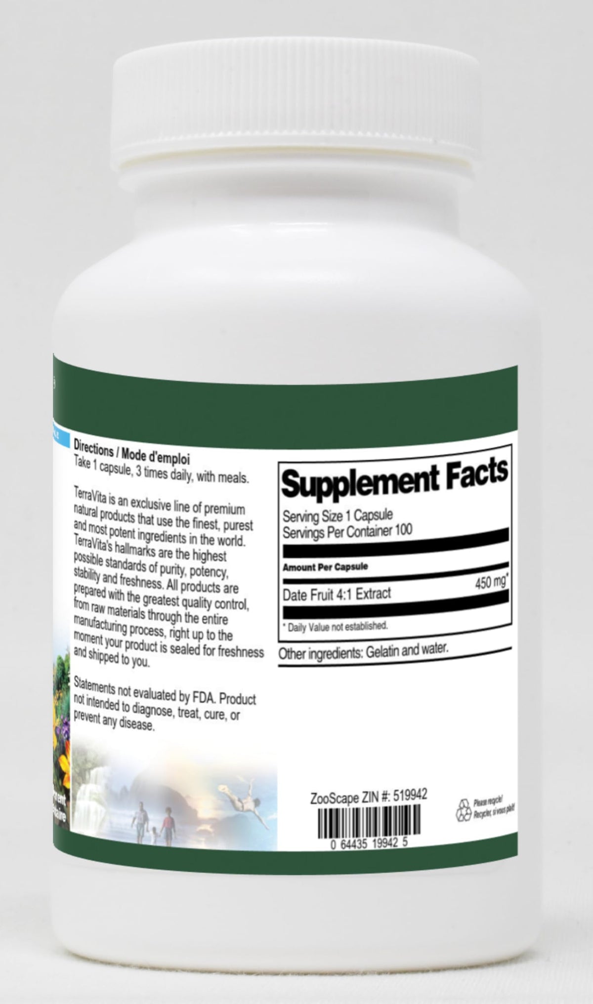 Terravita Date Fruit 4:1 Extract 450 mg - 100 Capsules - image 2