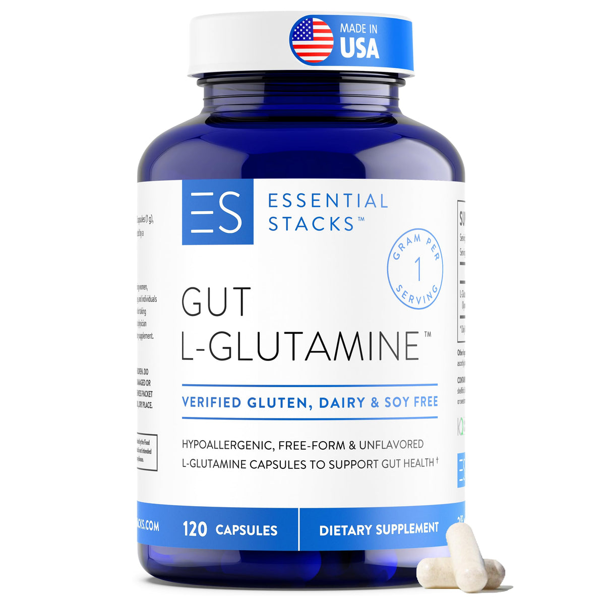 Essential Stacks Gut L-Glutamine 1000mg - 120 Capsules