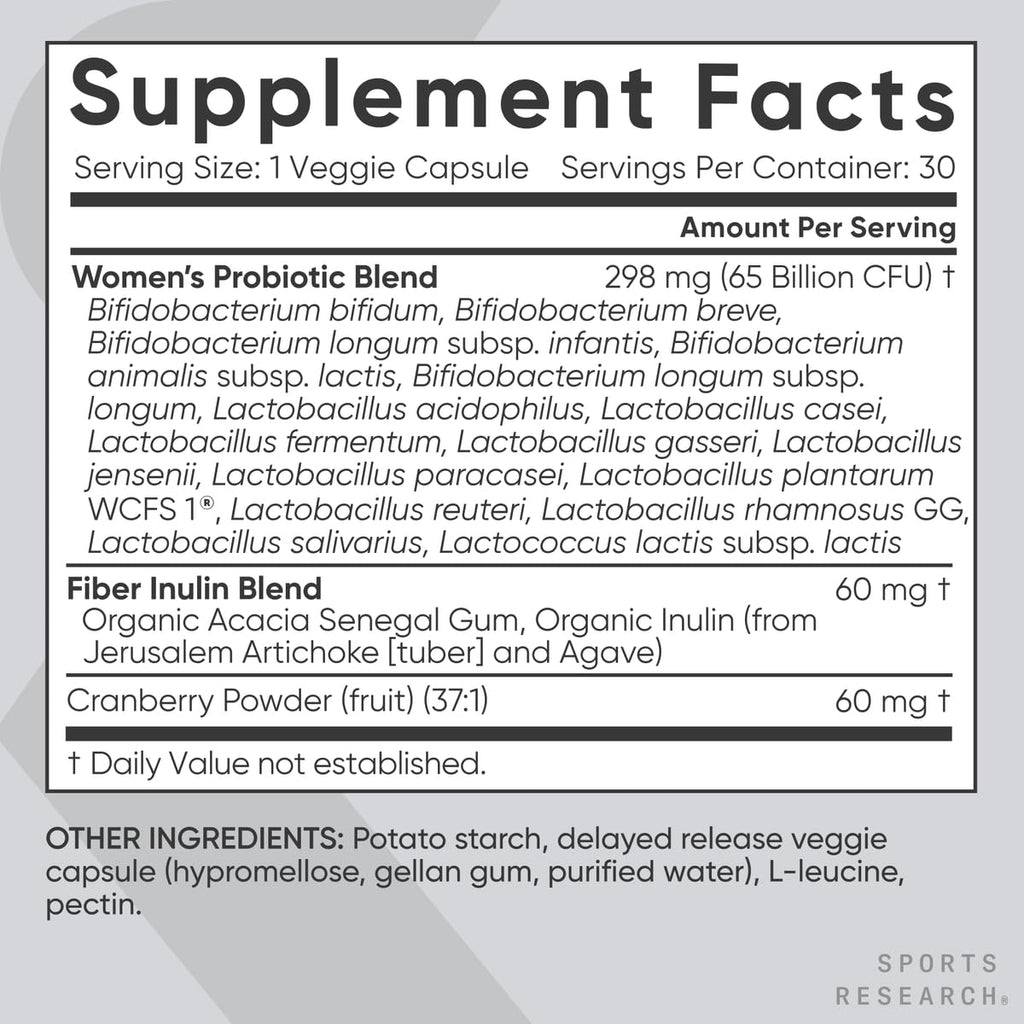 Sports Research Women's Probiotics 65 Billion CFU with Cranberry - 30 Capsules - image 5