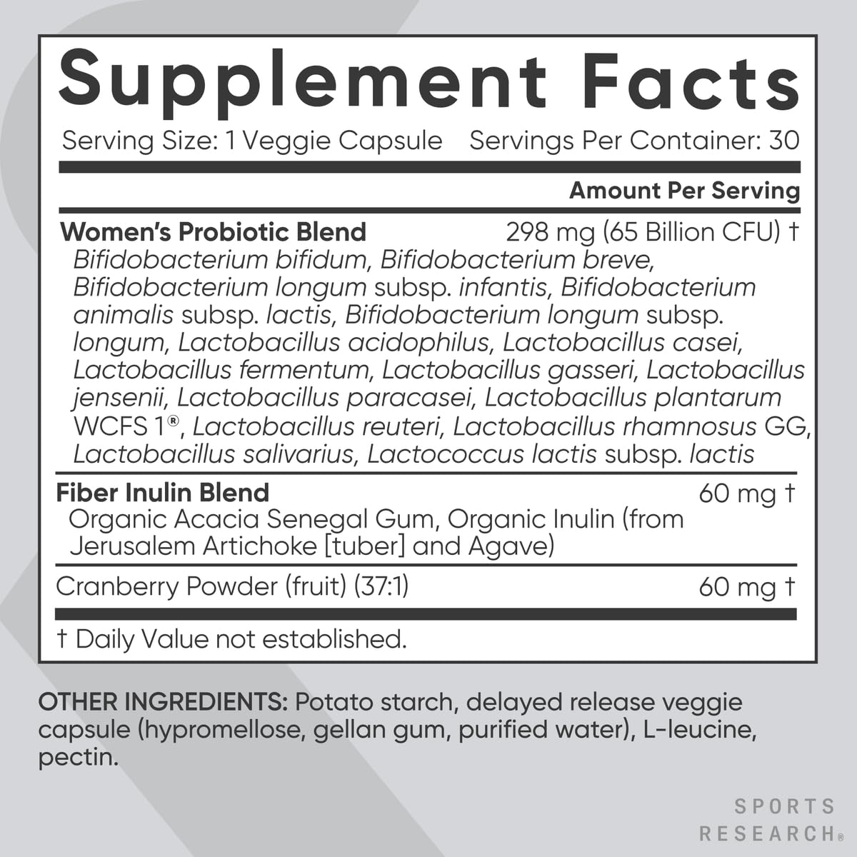 Sports Research Women's Probiotics 65 Billion CFU with Cranberry - 30 Capsules - image 5