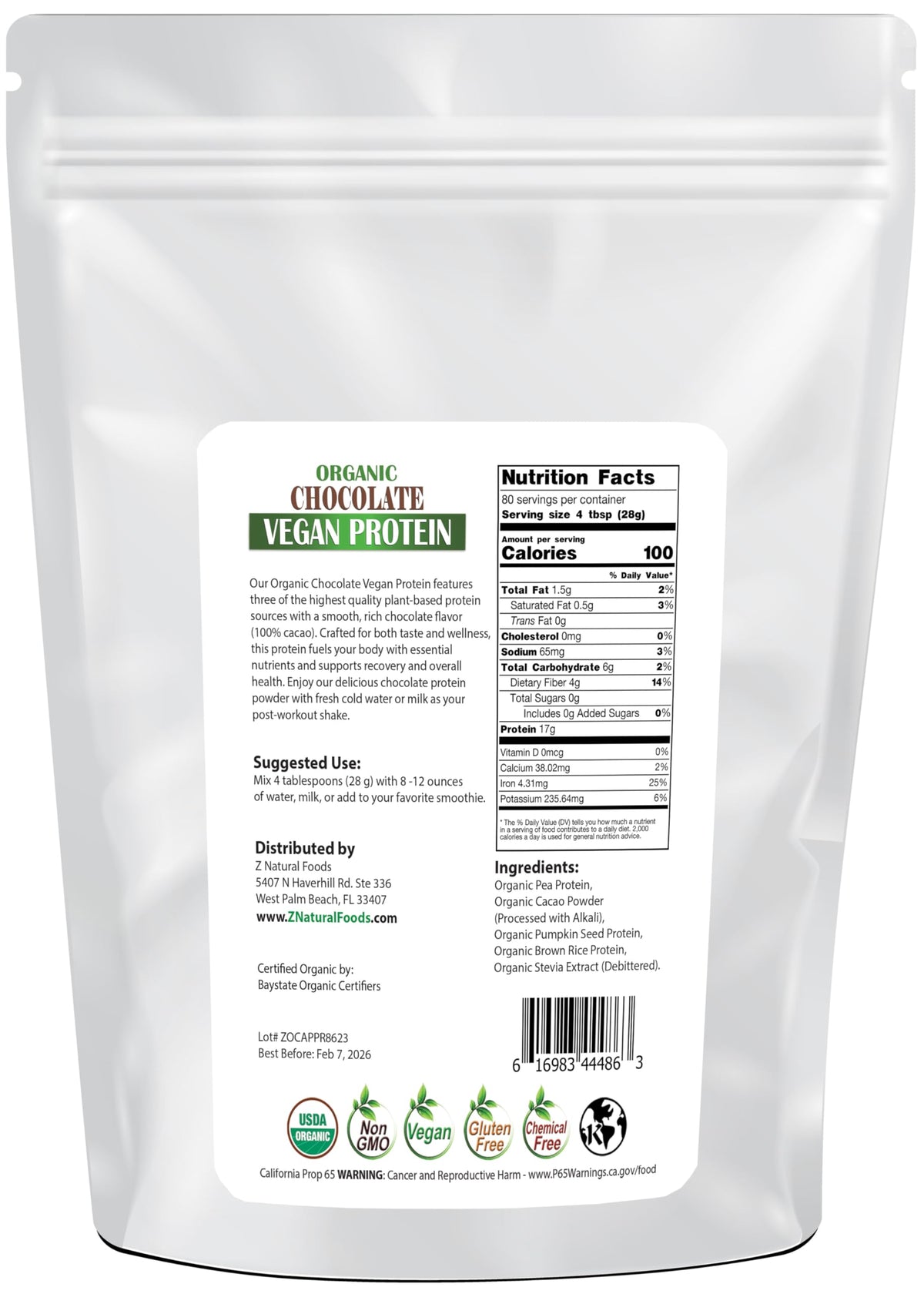 Z Natural Foods Organic Chocolate Vegan Protein Powder - 80 Pound - image 2