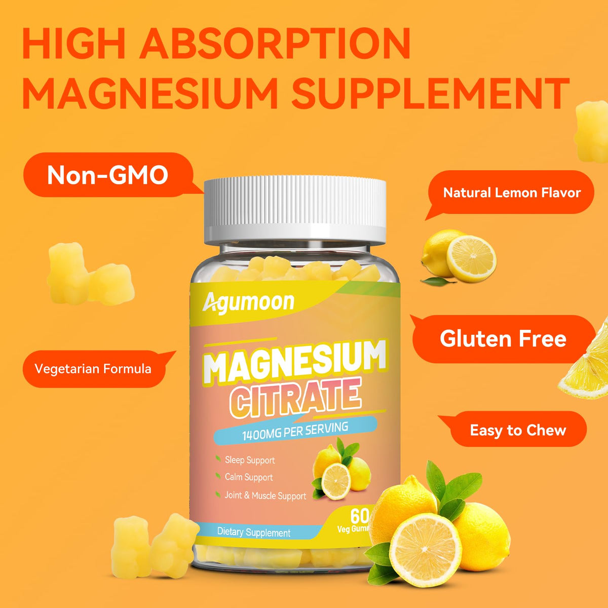 Agumoon Magnesium Citrate Gummies 1400mg - 60 Count - image 5