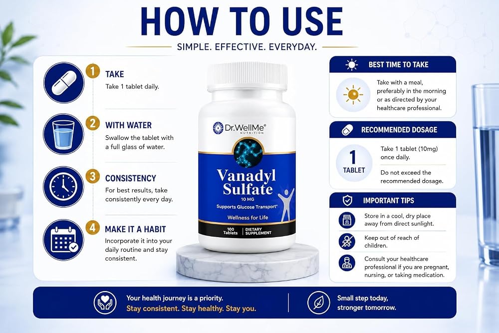 DR WELLME NUTRITION Vanadyl Sulfate 10mg - 300 Tablets - image 7