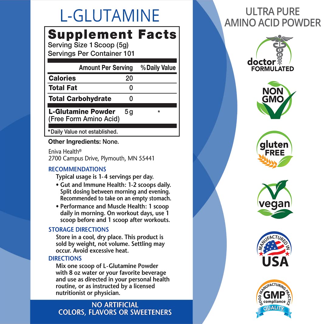 Eniva L-Glutamine Pure Powder Gut Health - 101 Servings - image 2