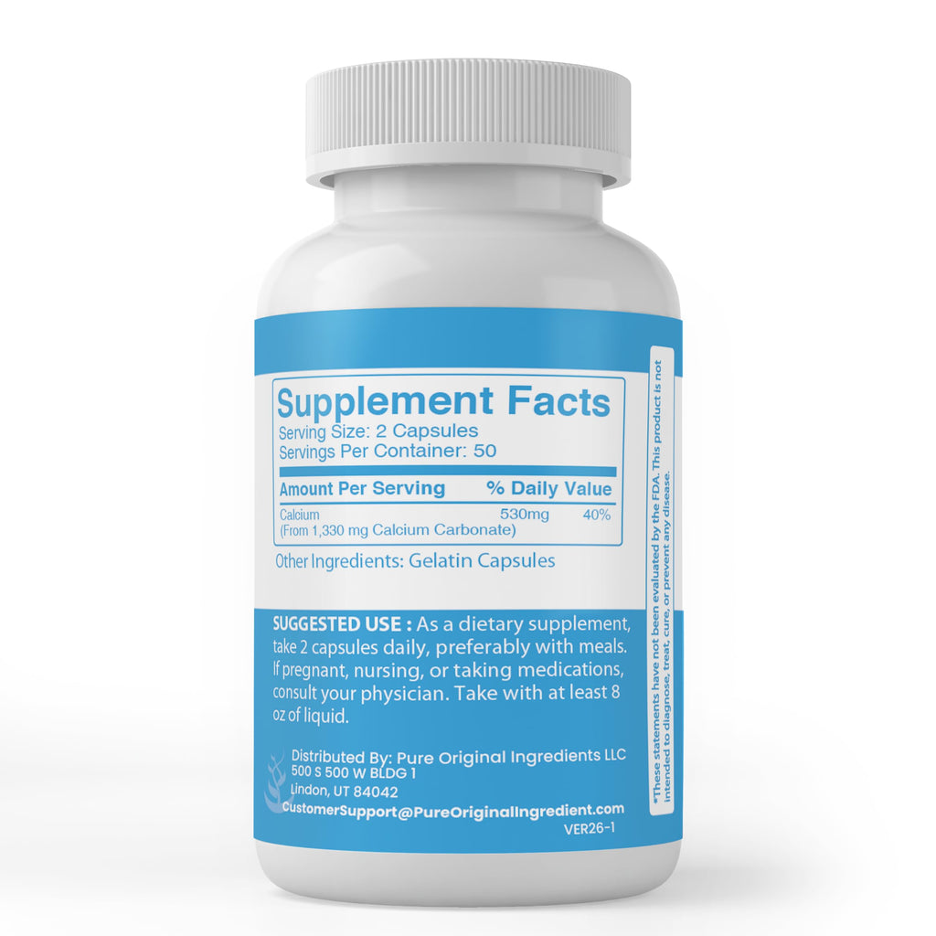 Pure Original Ingredients Calcium Carbonate - 100 Capsules - image 2