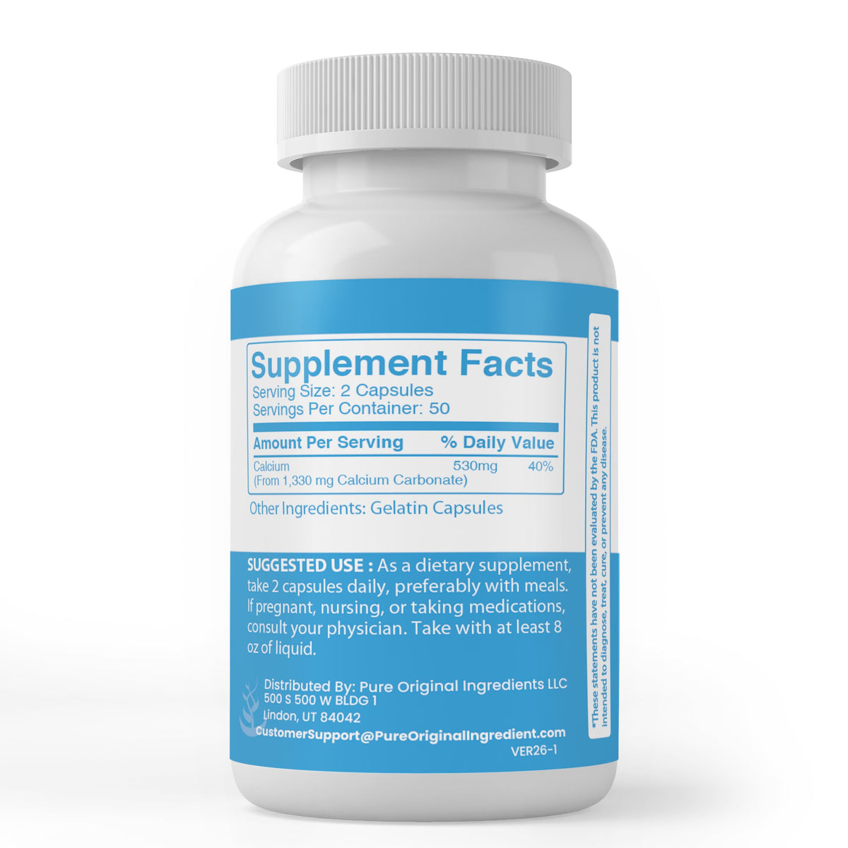 Pure Original Ingredients Calcium Carbonate - 100 Capsules - image 2
