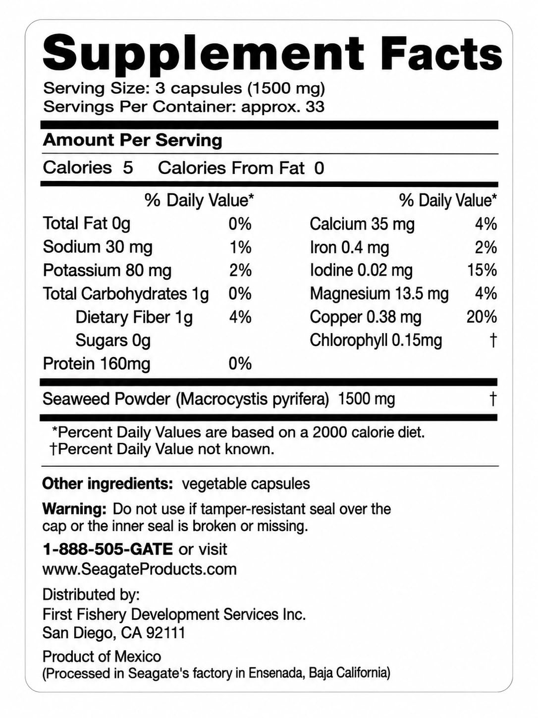 Seagate Freeze-Dried Seaweed 500 mg - 100 Capsules - image 5