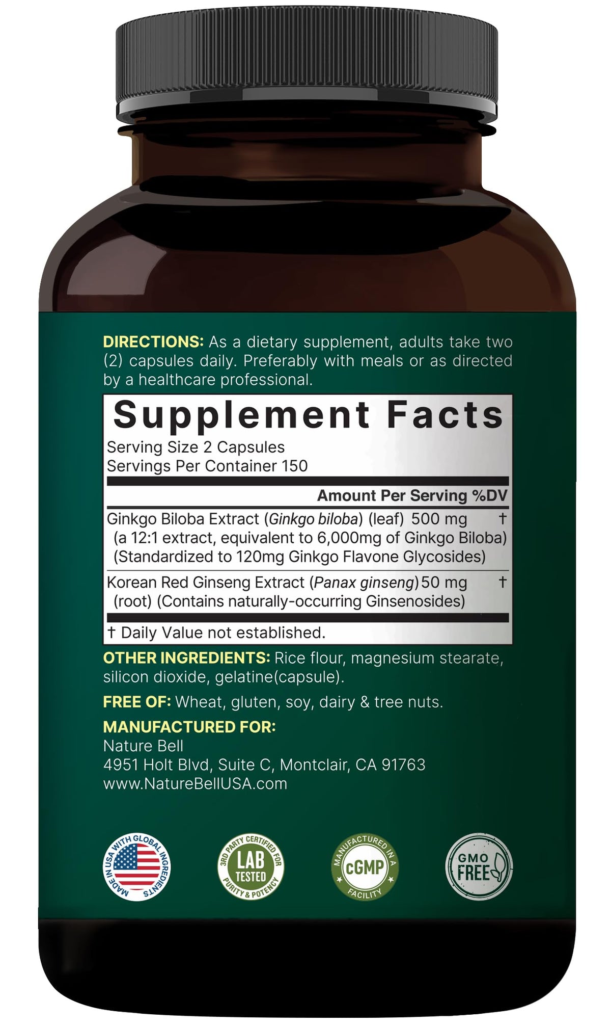 NatureBell Ginkgo Biloba with Panax Ginseng - 300 Capsules - image 7