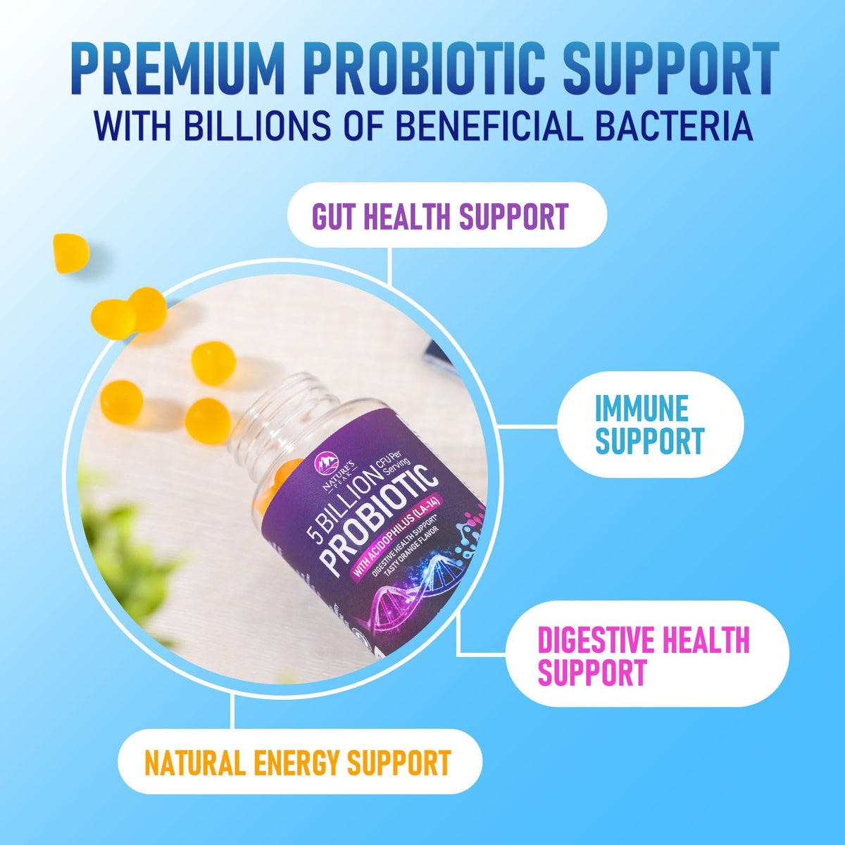 Nature's Peak Probiotic Gummies - 5 Billion CFU - Advanced Probiotics