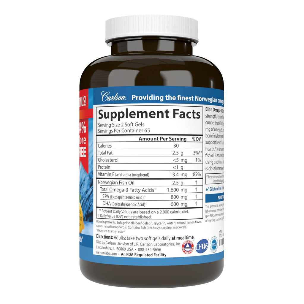Carlson Elite Omega-3 Gems 1600 mg - 130 Softgels - image 2