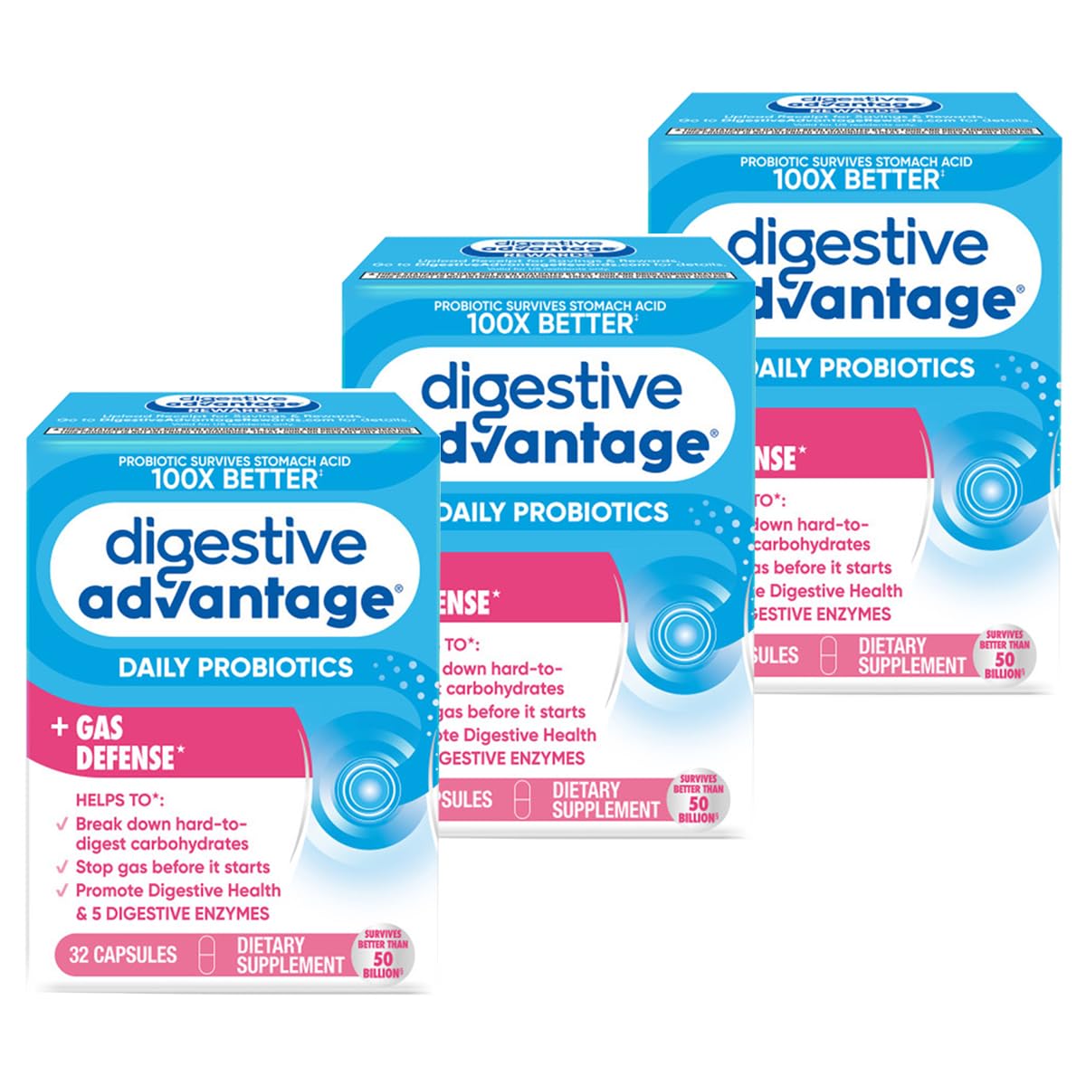 Digestive Advantage Fast Acting Enzymes + Probiotic - 96 Capsules