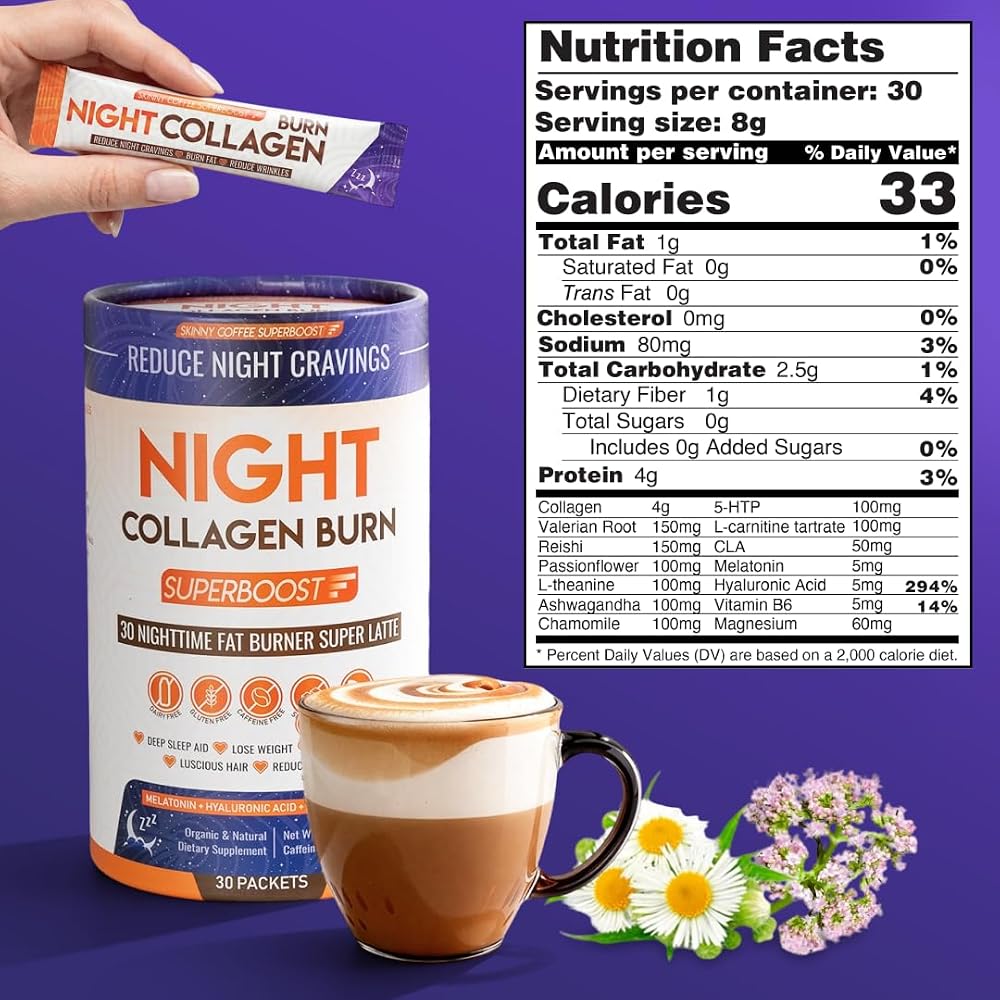 Skinny Coffee SuperBoost Night Collagen Burn, Nighttime Fat Burner