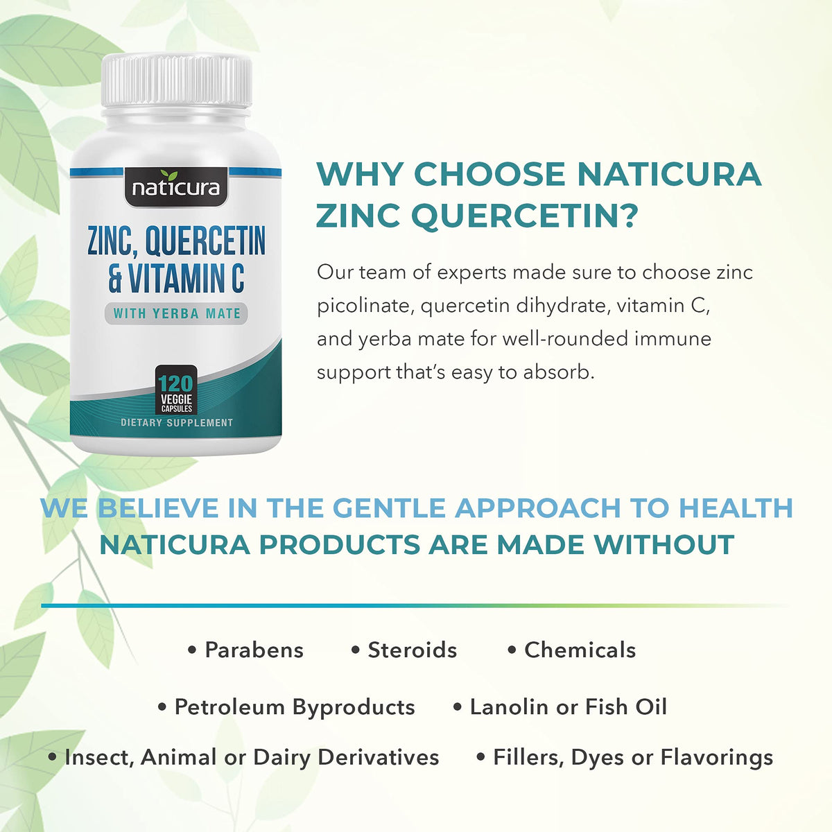 Naticura Zinc Quercetin Immune Support with Vitamin C - 120 Capsules - image 5