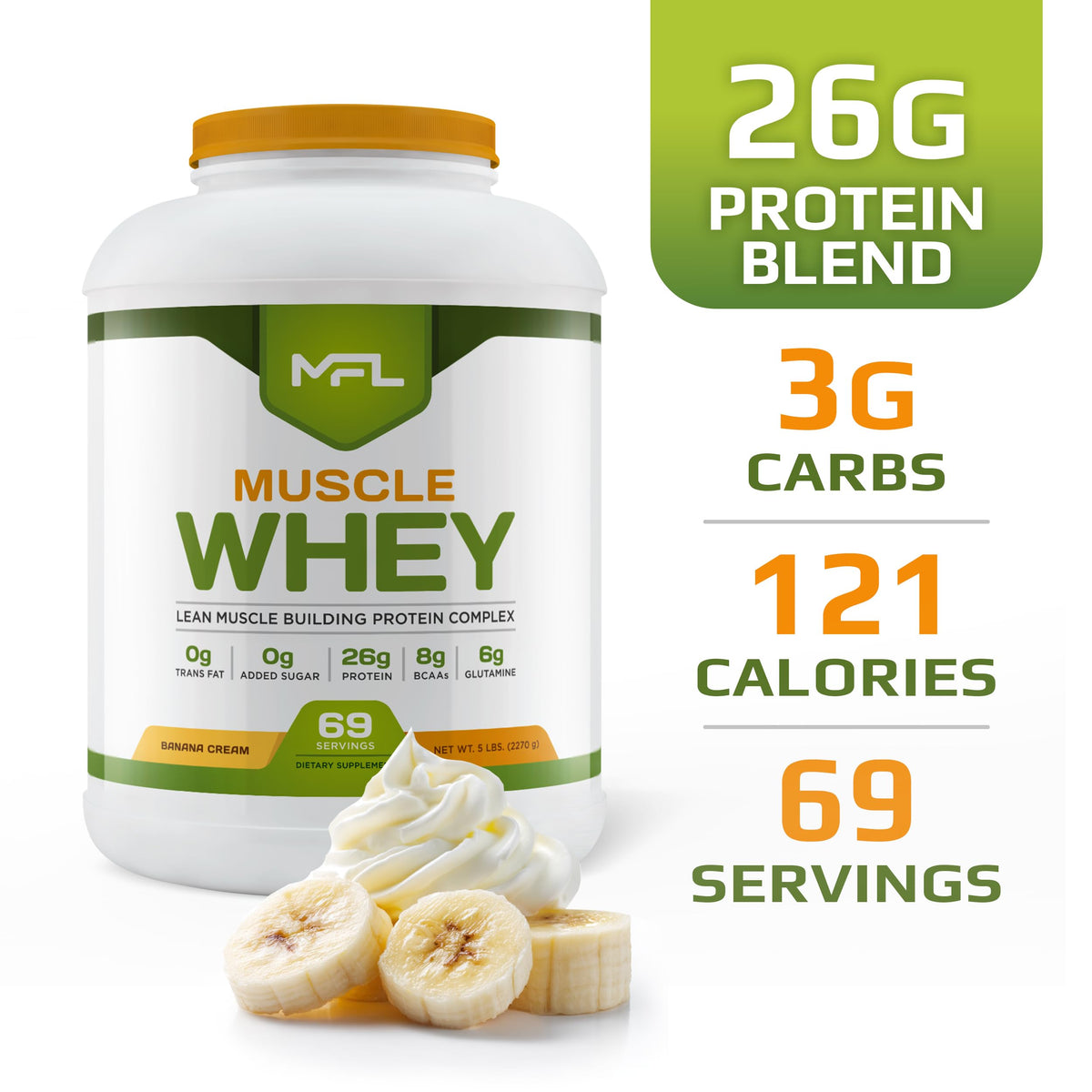 MFL Muscle Whey Protein l 28g of Protein l 8g BCAAs l Keto Friendly l