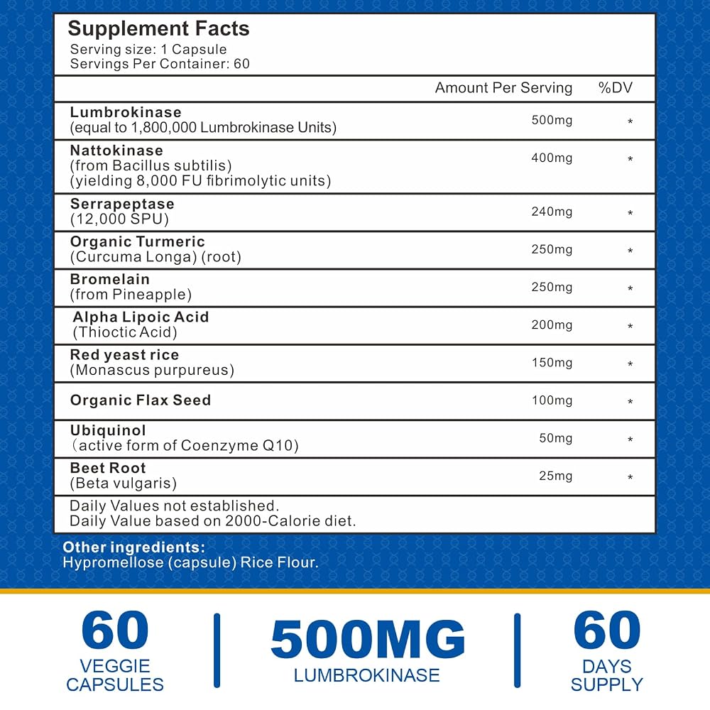 Spliferkou Liposomal Lumbrokinase Nattokinase Serrapeptase Complex - 60 Capsules - image 2