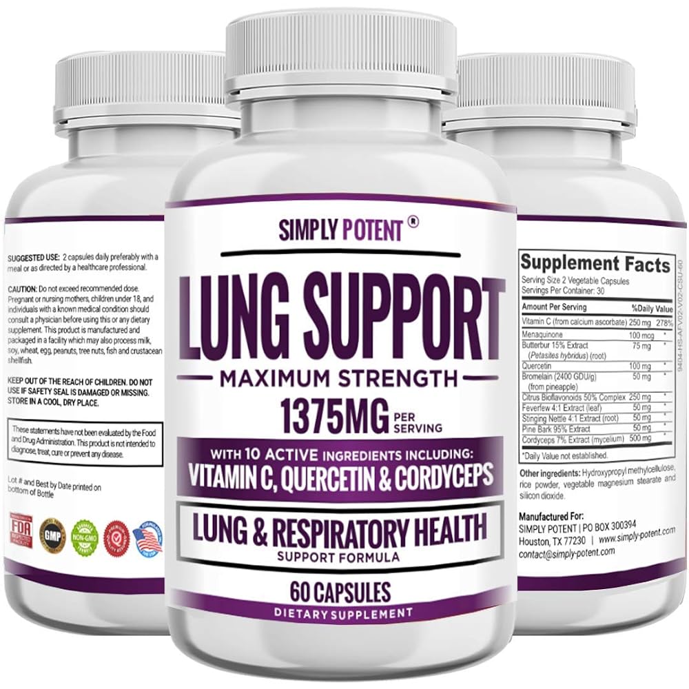 Simply Potent Lung Support Supplement with Cordyceps - 60 Capsules