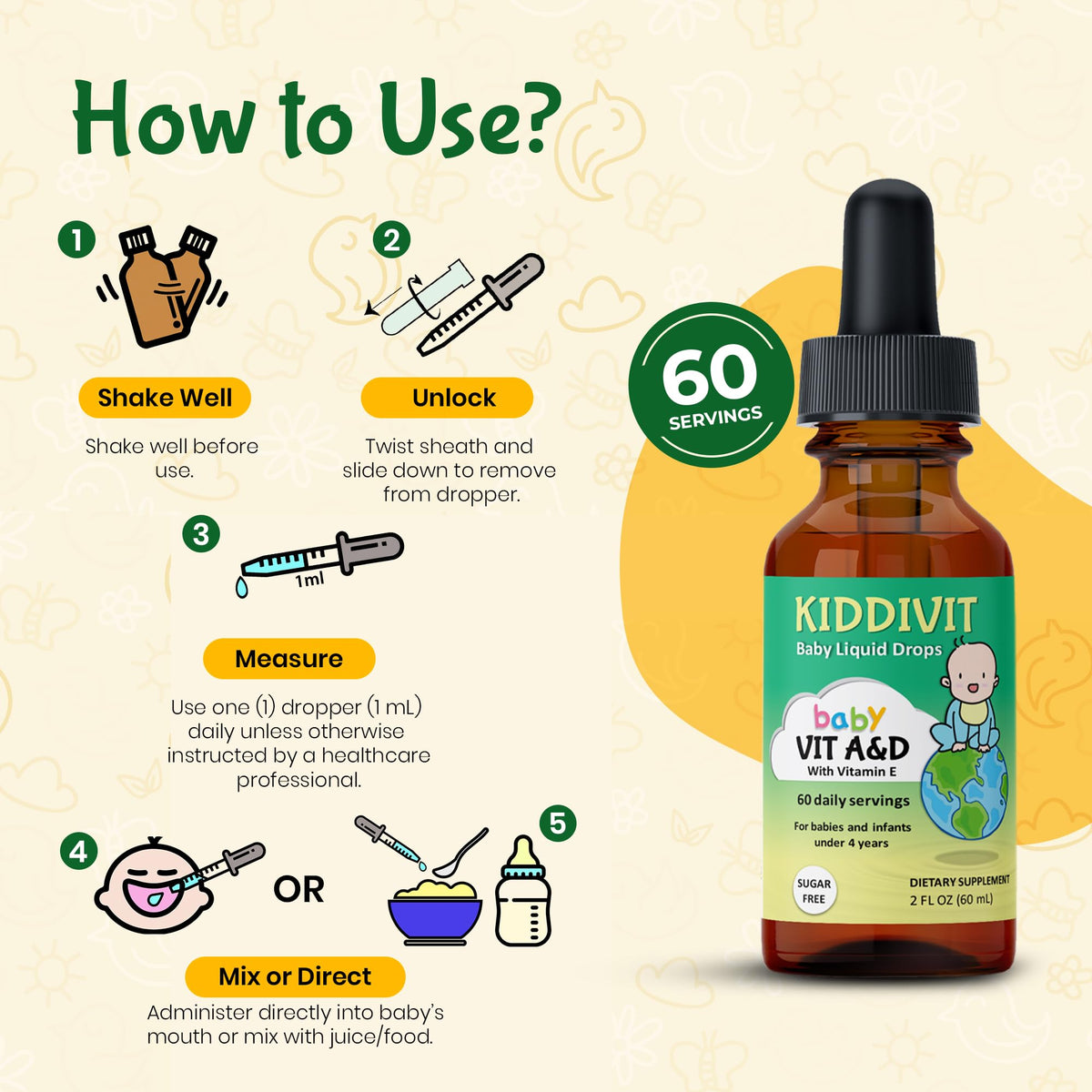 Kiddivit Baby Vitamin A&D Liquid Drops with Vitamin E - 2 Fl Oz - image 4