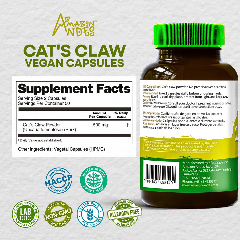 Amazon Andes Cat's Claw 1000mg Capsules - 100 Count - image 2