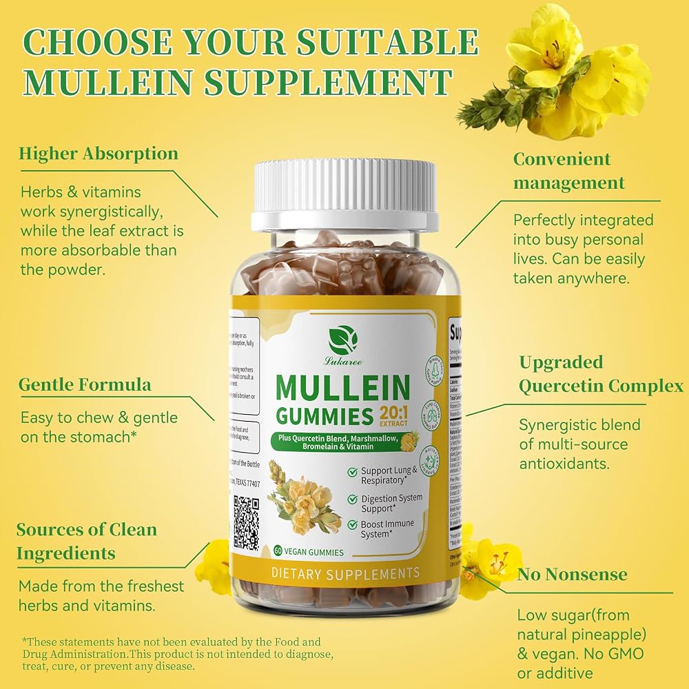 Lukaree Mullein Gummies for Lung Cleanse & Lymphatic Drainage - 120 Count - image 3