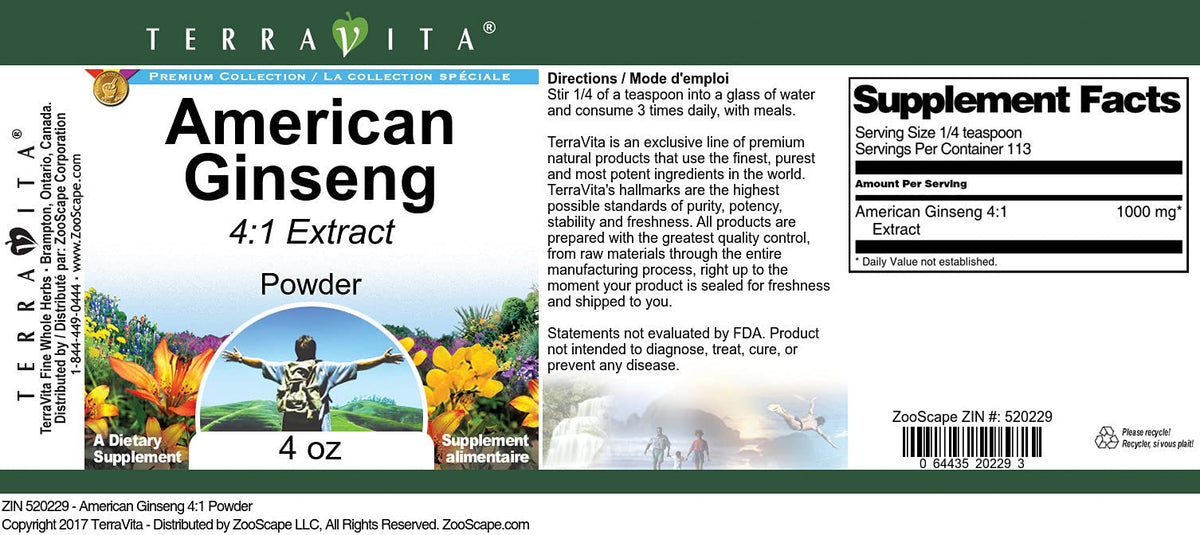 Terravita American Ginseng 4:1 Powder (4 oz, ZIN: 520229)