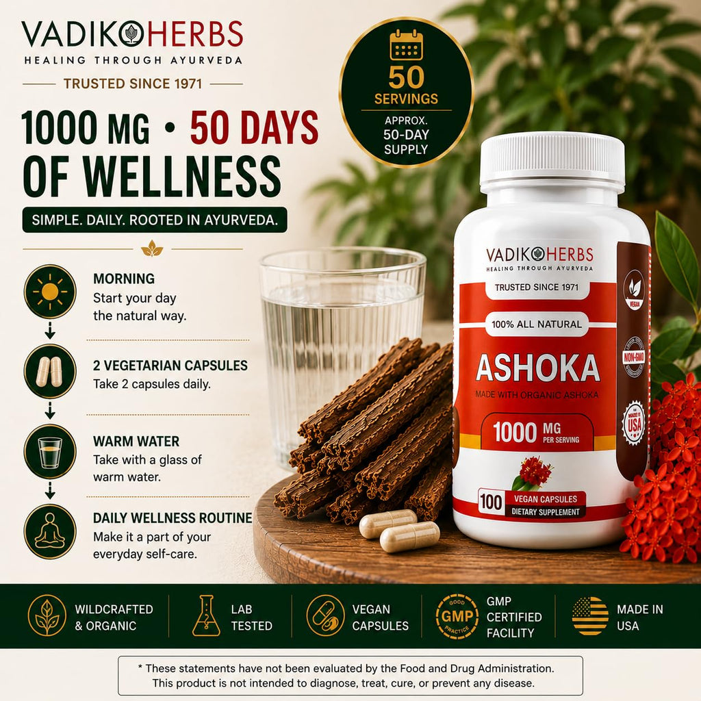 Vadik Herbs Ashoka Bark 1000 mg Women's Wellness - 100 Vegetarian Capsules - image 6
