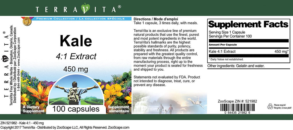 Terravita Kale 4:1 Extract 450 mg - 100 Capsules - image 3