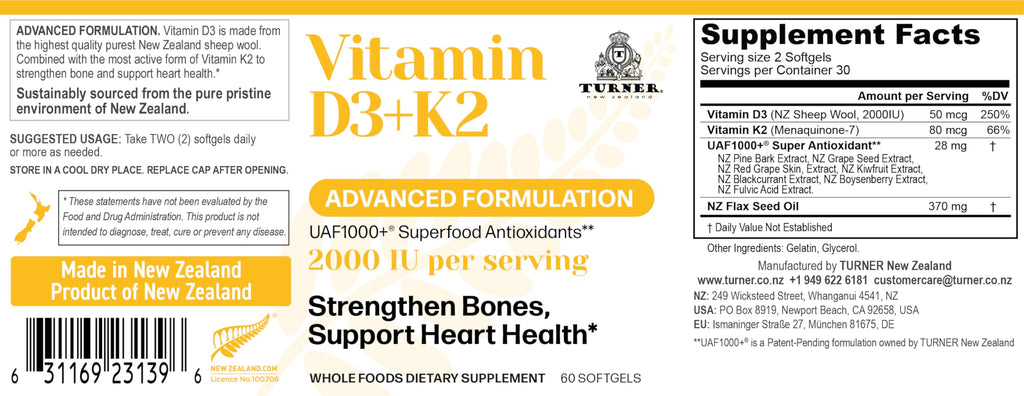 Turner Vitamin D3 and K2 Softgels for Bone Health - 60 Softgels - image 2
