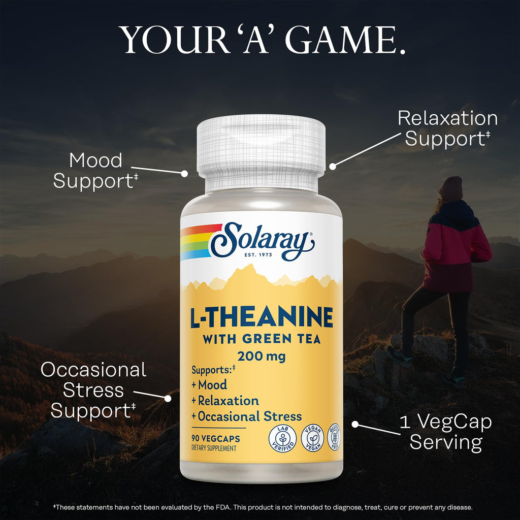 SOLARAY L-Theanine 200 mg with Green Tea - 90 Vegetarian Capsules - image 3