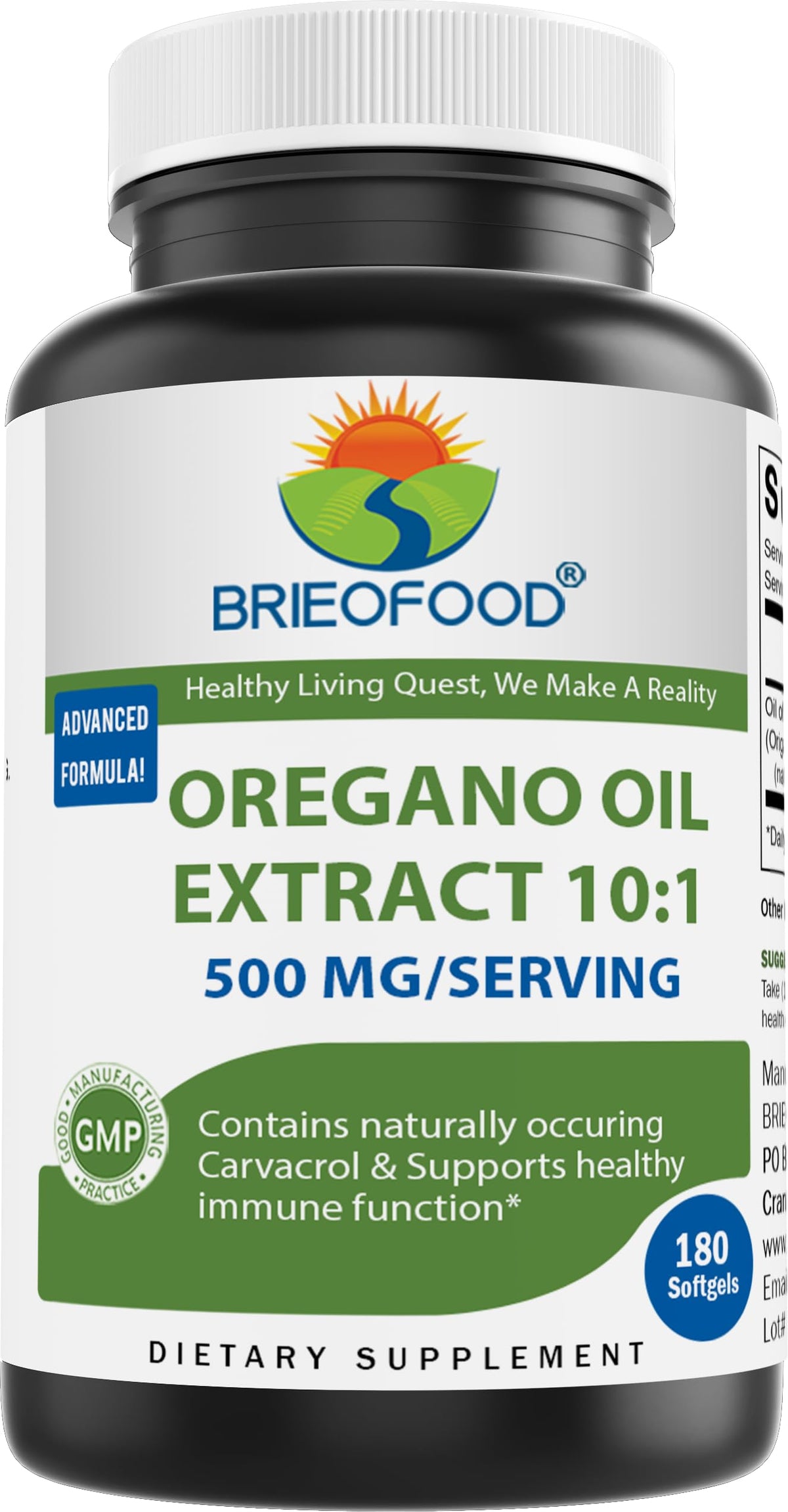Brieofood Oregano Oil 10:1 Extract 500 mg - 180 Softgels