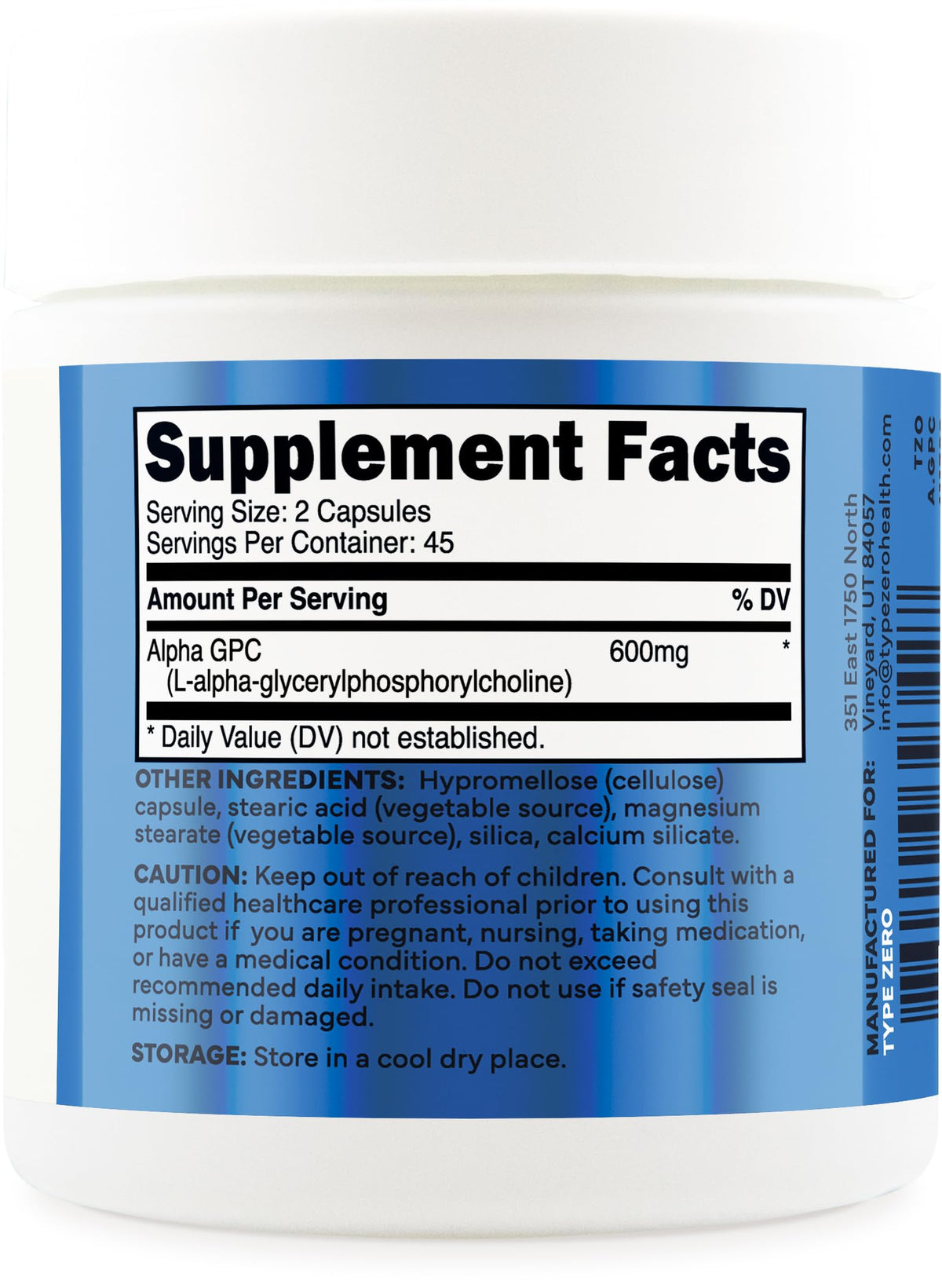 Type Zero Alpha GPC Choline Supplement 600mg - 90 Capsules - image 4