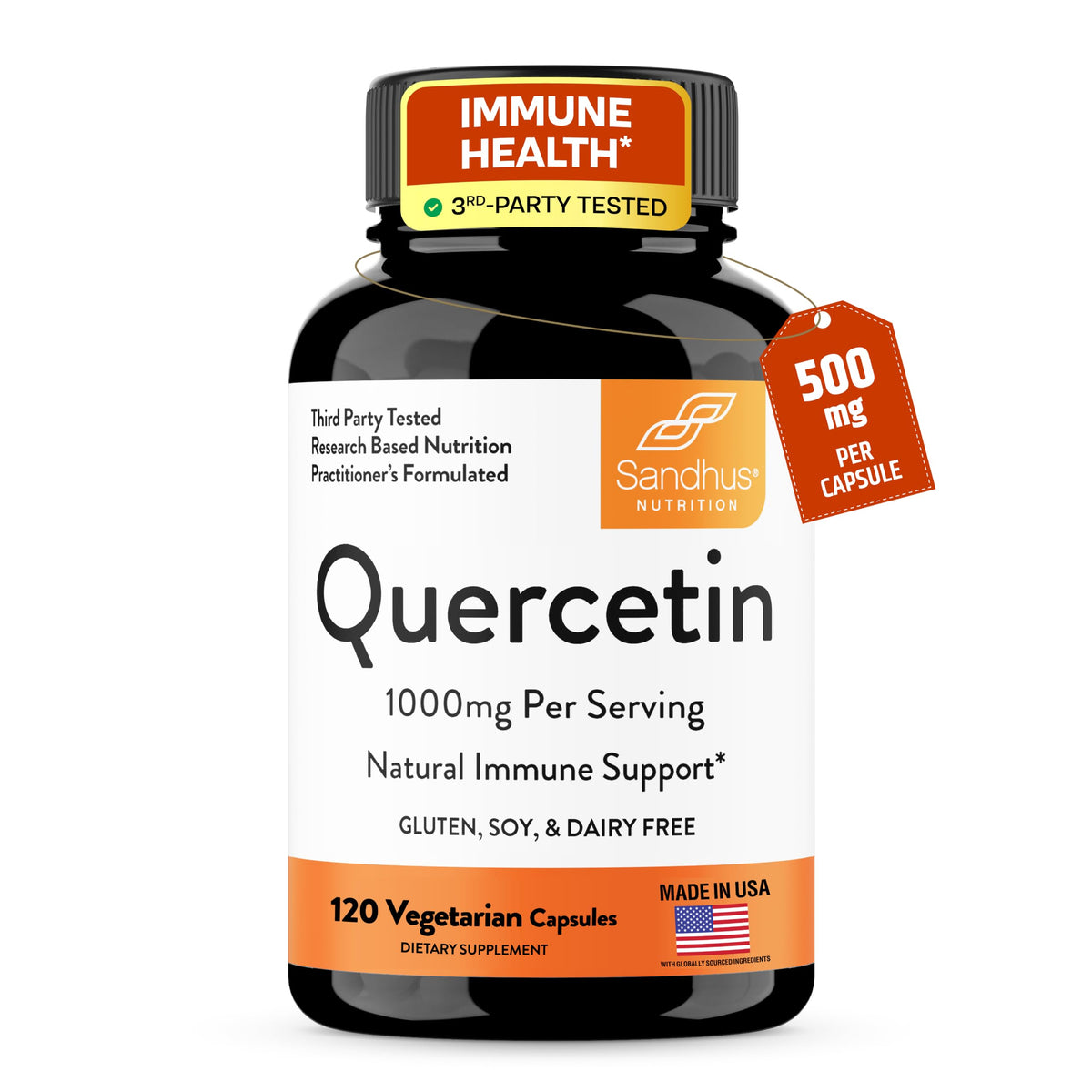 Sandhu's Quercetin 500mg Immune Support - 120 Vegetarian Capsules