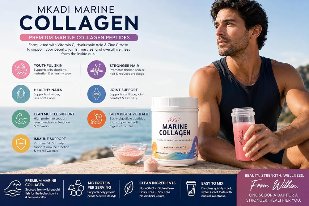 MKADI Marine Collagen Powder with Vitamin C & Hyaluronic Acid - 30 Servings - image 2