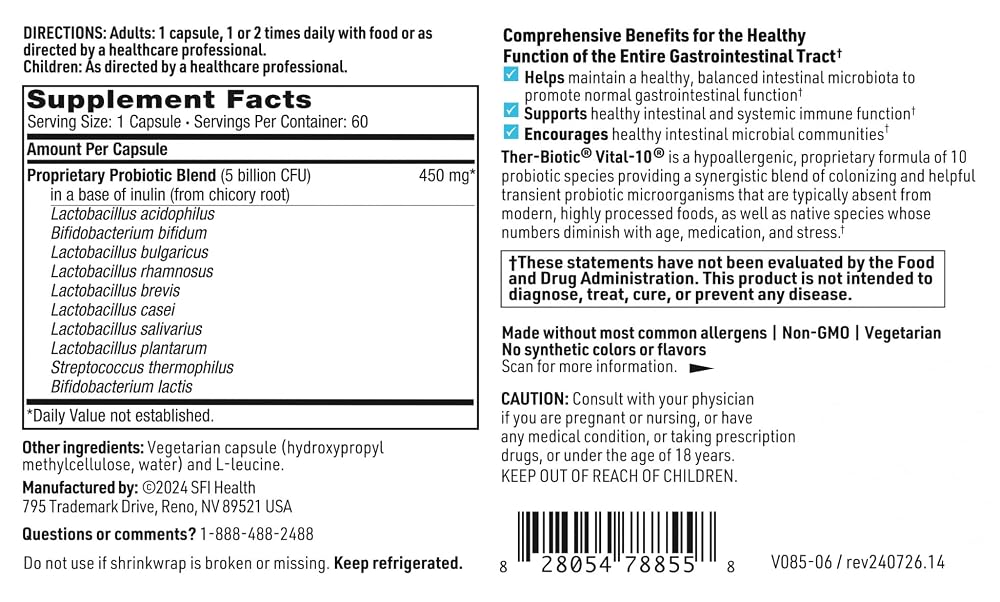 SFI Health Ther-Biotic Vital-10 Probiotic - 60 Vegetarian Capsules - image 5