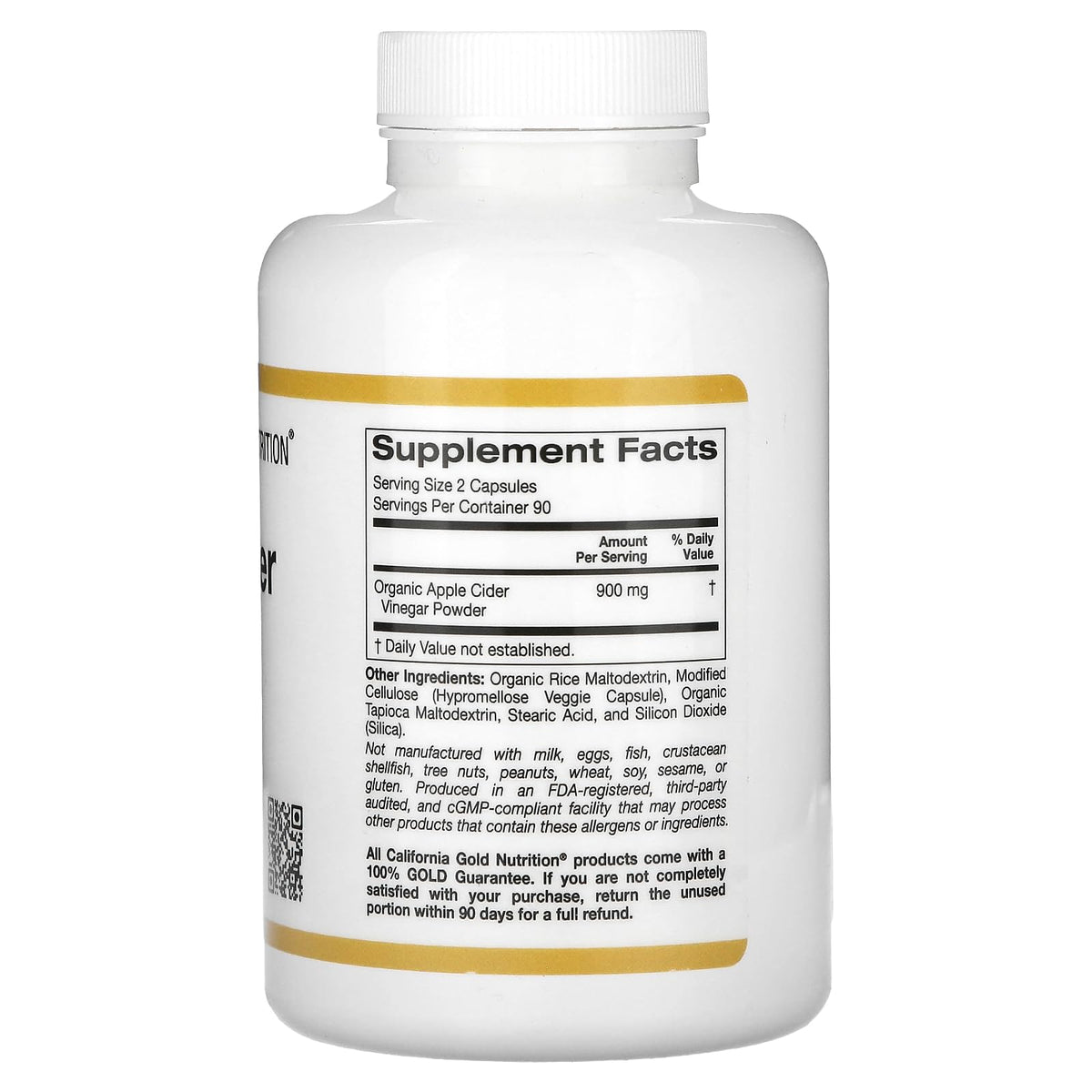 California Gold Nutrition Apple Cider Vinegar 900 mg - 180 Capsules - image 2