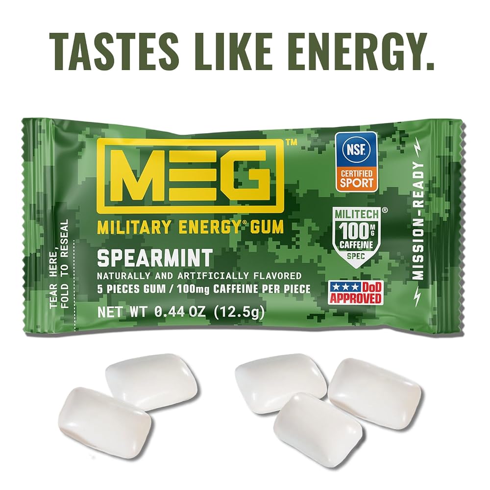 MEG Military Energy Gum Spearmint 100mg Caffeine - 24 Pack - image 2