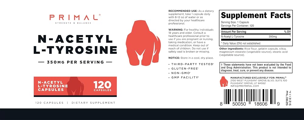 Primal N-Acetyl L-Tyrosine 350mg - 120 Capsules - image 5