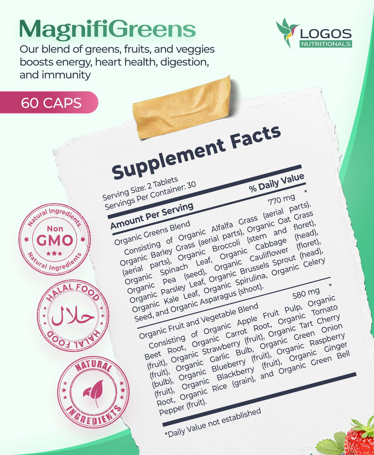 logos nutritionals MagnifiGreens Super Greens Supplement - 60 Tablets - image 2
