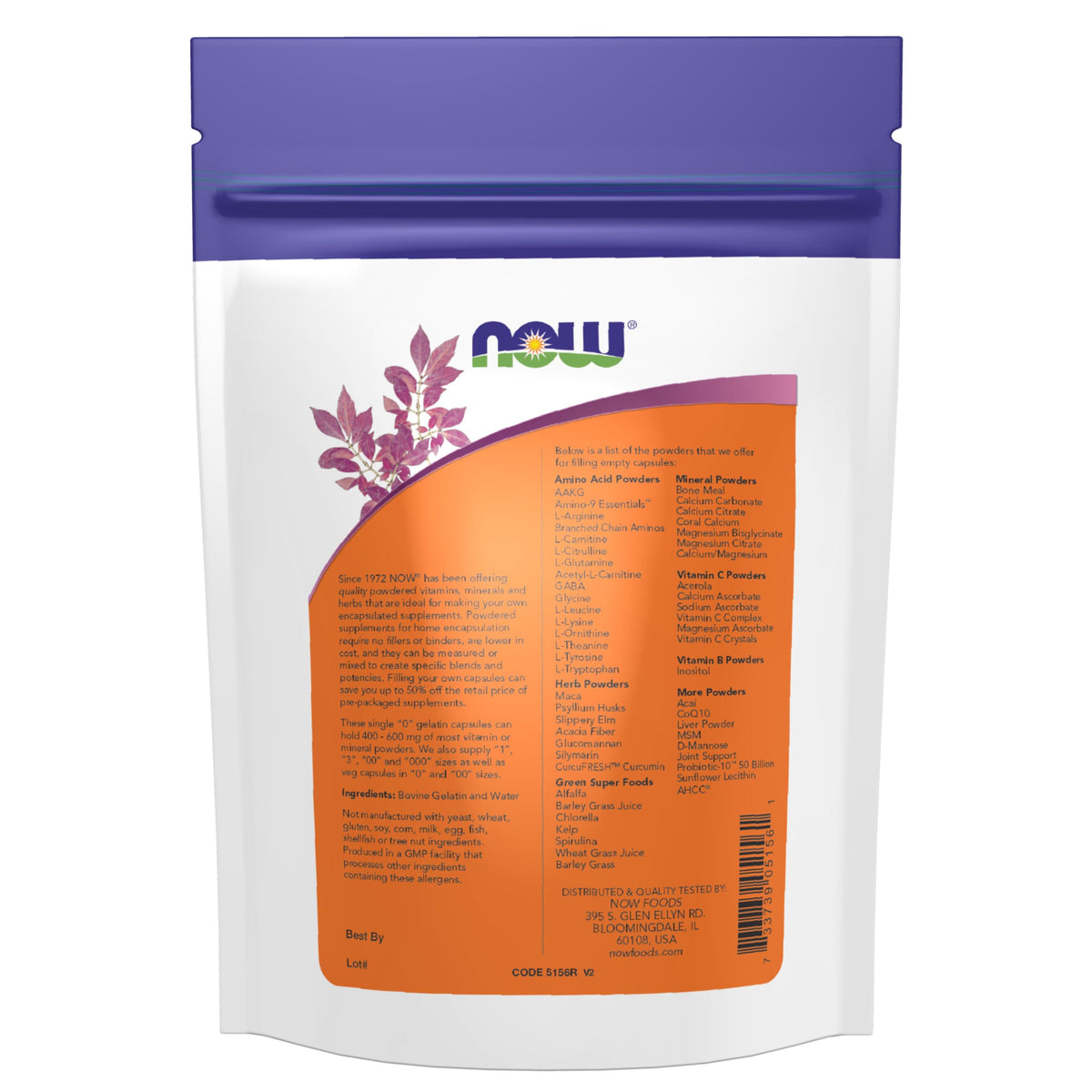 Now Supplements, Empty Vegetarian Capsules, Double 00", Filled by