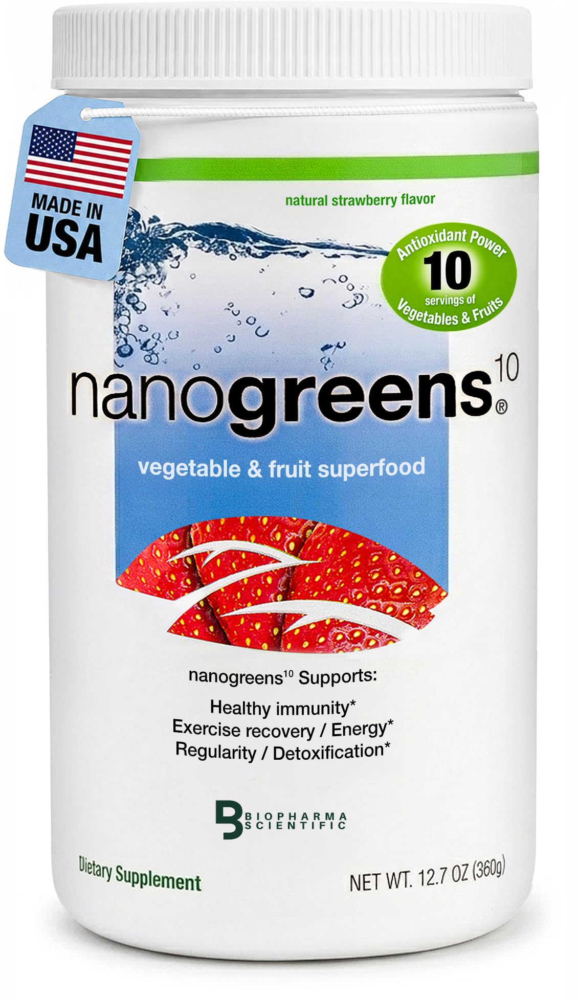 Biopharma Scientific NanoGreens Strawberry Greens Superfood Powder - 30 Servings