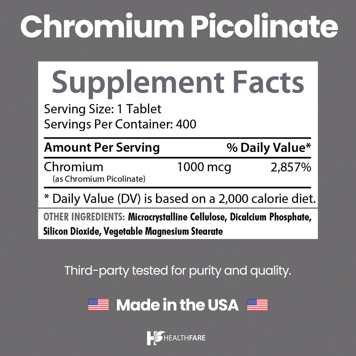 Healthfare Chromium Picolinate 1000mcg - 400 Tablets - image 3