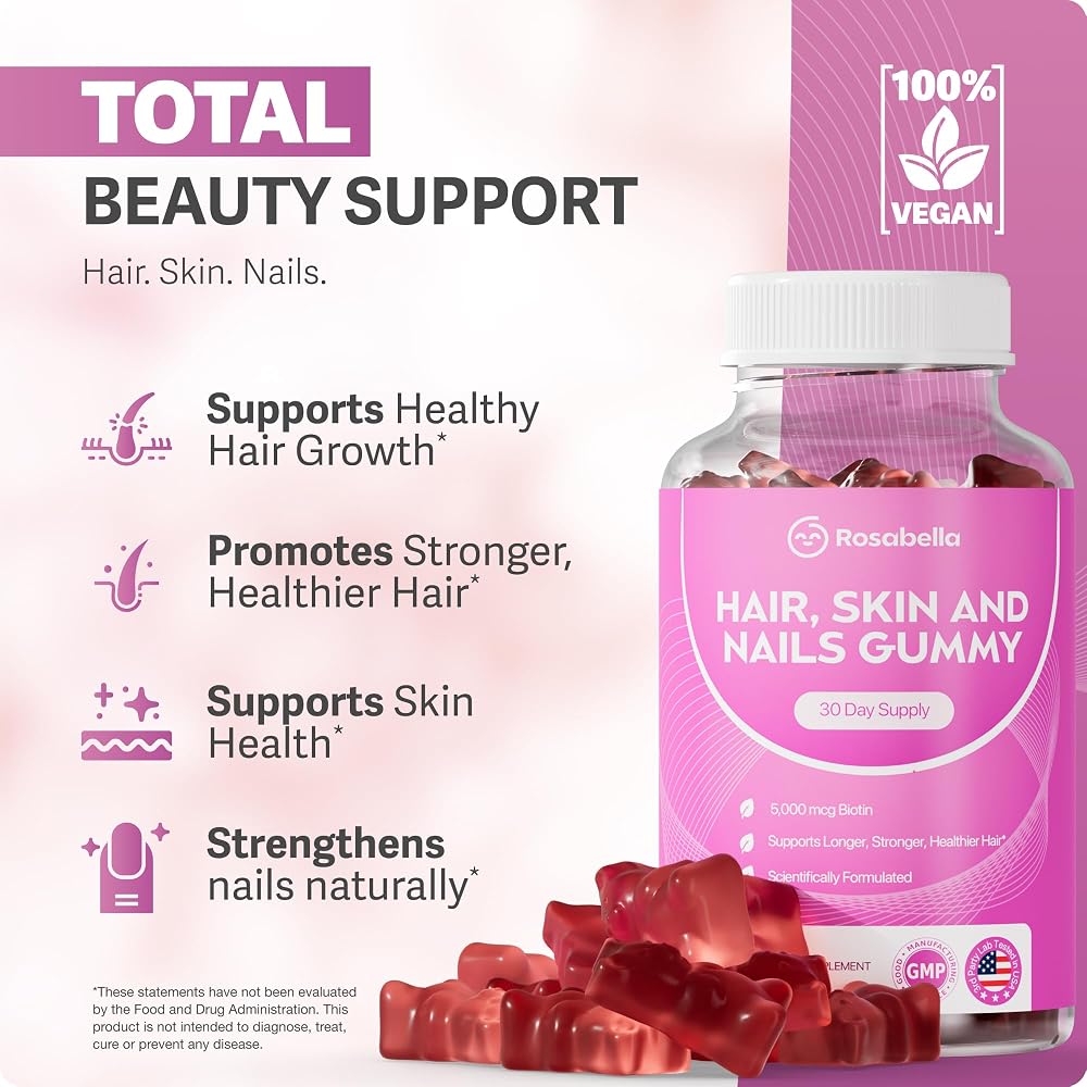 Rosabella® Hair Growth Vitamin Gummies [60 Gummies] Biotin for Faster