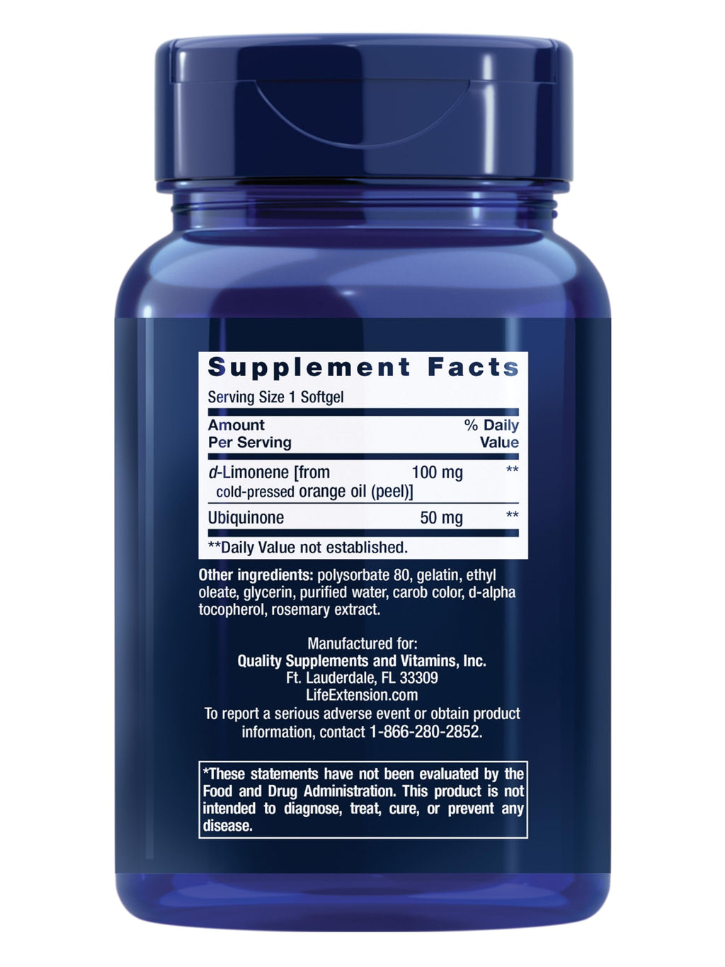 Life Extension CoQ10 Ubiquinone 50 mg with d-Limonene - 60 Softgels - image 2